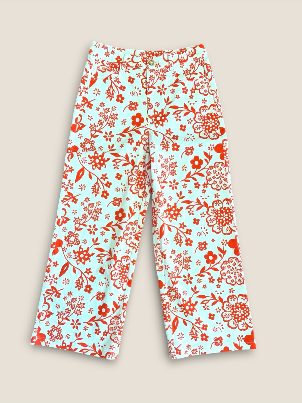 Entro ft at anthropologie Red & white FLORAL PRINT COTTON WIDE LEG PANTS NWT